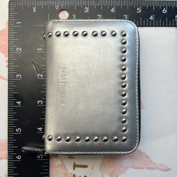J&M Davidson SMALL ZIP AROUND PURSE WITH STUDS Leather Case Wallet Long Silver - Picture 16 of 16